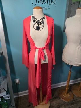 Flowy House of CB London Coral Tie-Front Maxi Duster
